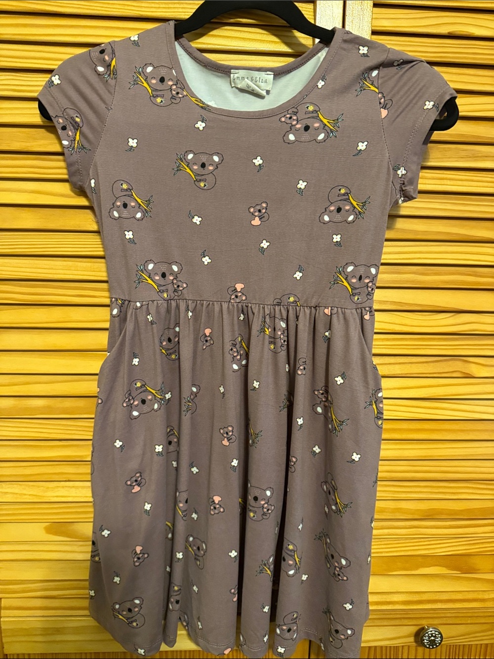 Girls' Koala Print Short Sleeve Dress - Mauve